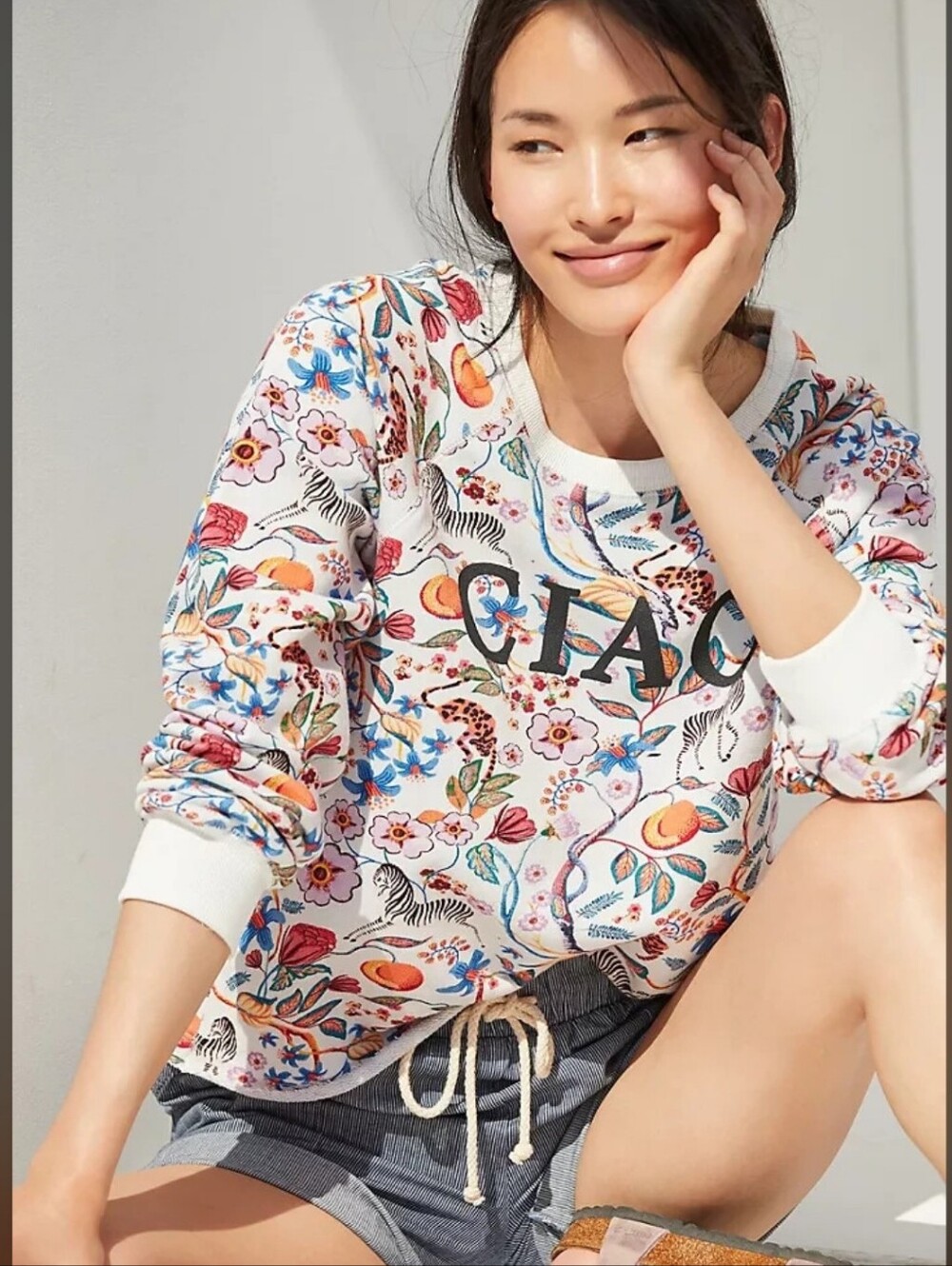 Anthropologie Maeve Fporal Zebra Top Sweatshirt